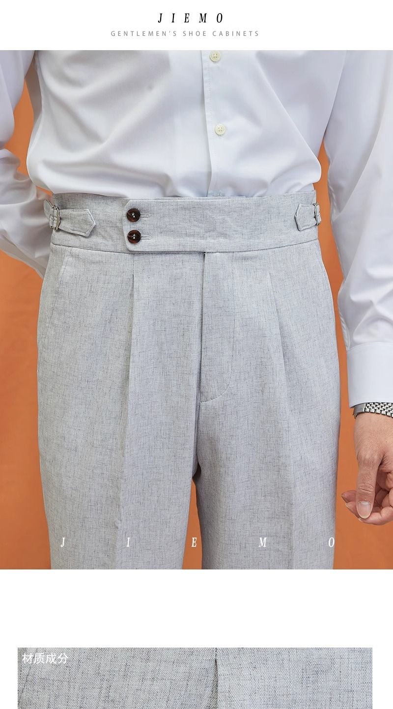 Calça reta masculina Nápoles de alta qualidade para trabalho e deslocamento, terno cinza claro_voghion.com