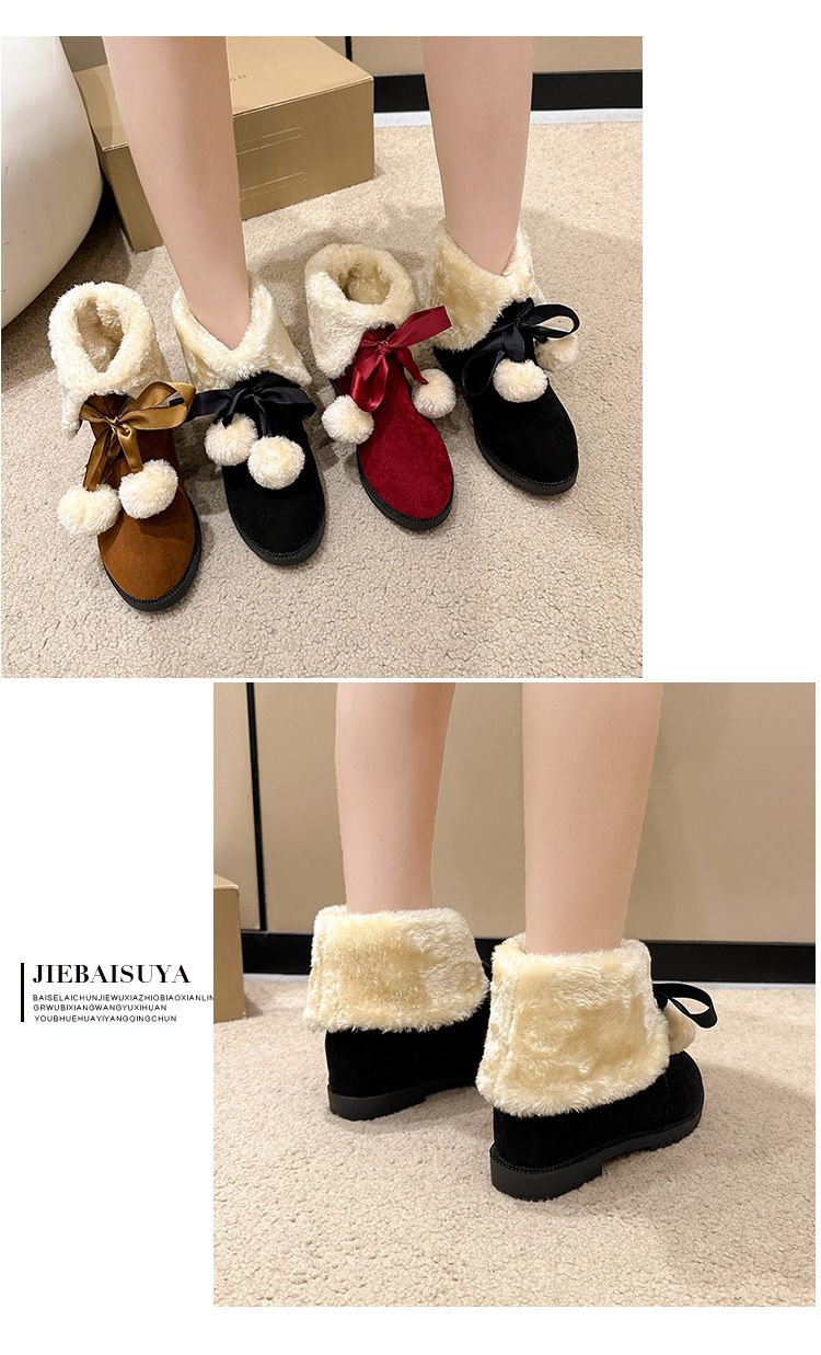 Nuovo inverno dolce fiocco palla di pelo corto scarponi da sci da donna peluche comode calde scarpe di cotone_voghion.com