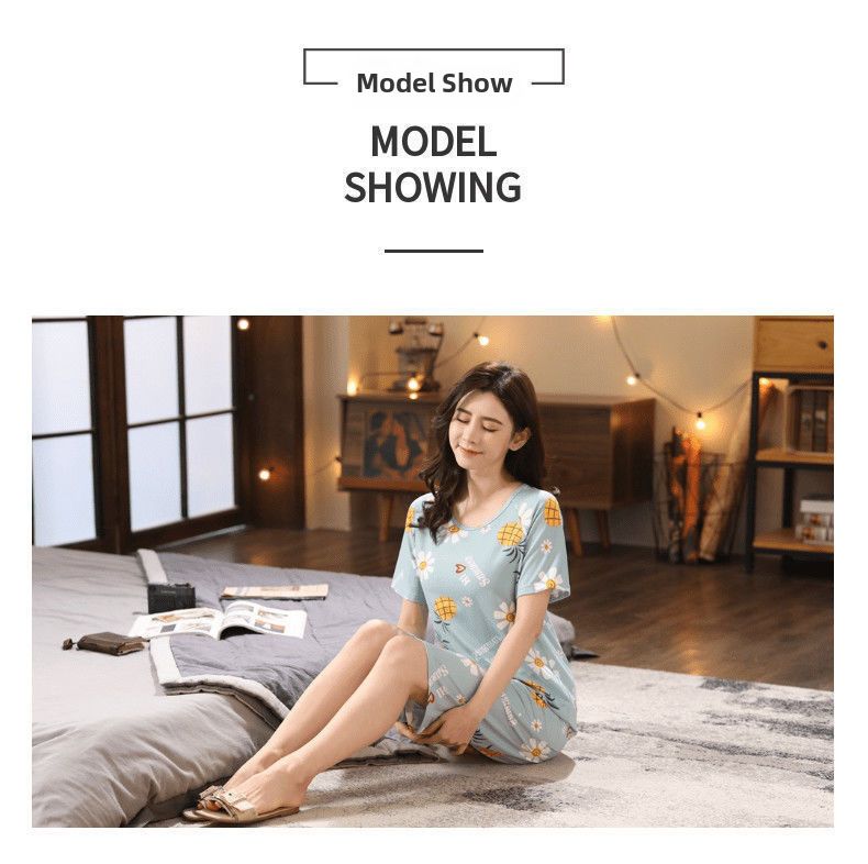 Sieviešu vasaras pidžamas, plus izmēra īsroku kapri bikses, vasaras sieviešu uzvalks, virsdrēbes, korejiešu stila, jaukas, mājas apģērbs, plānas_voghion.com
