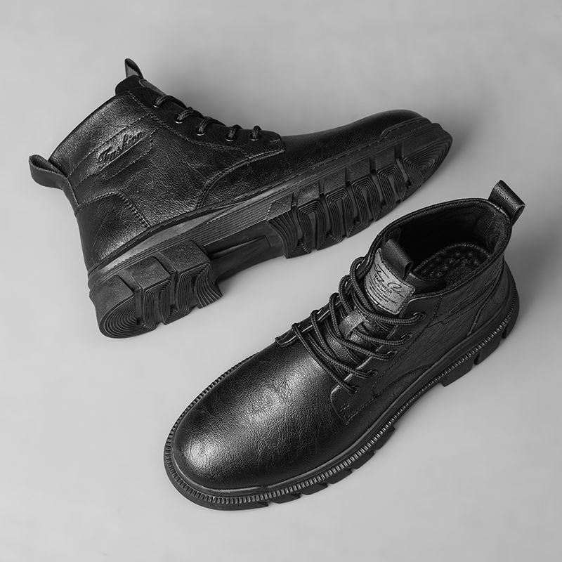 Martin high-top britiske mid-top lædersko korte sorte arbejdsstøvler til mænd_voghion.com