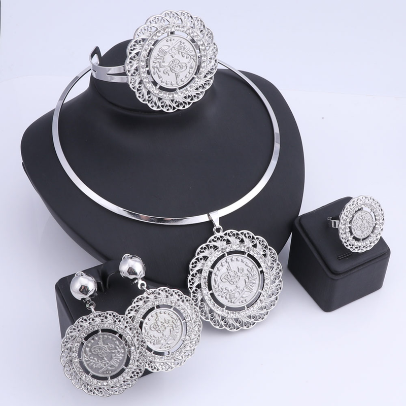 Fashion Jewelry Dubai Crystal Jewelry sets African Women Big Necklace Bangle Earring Ring Jewellery_voghion.com