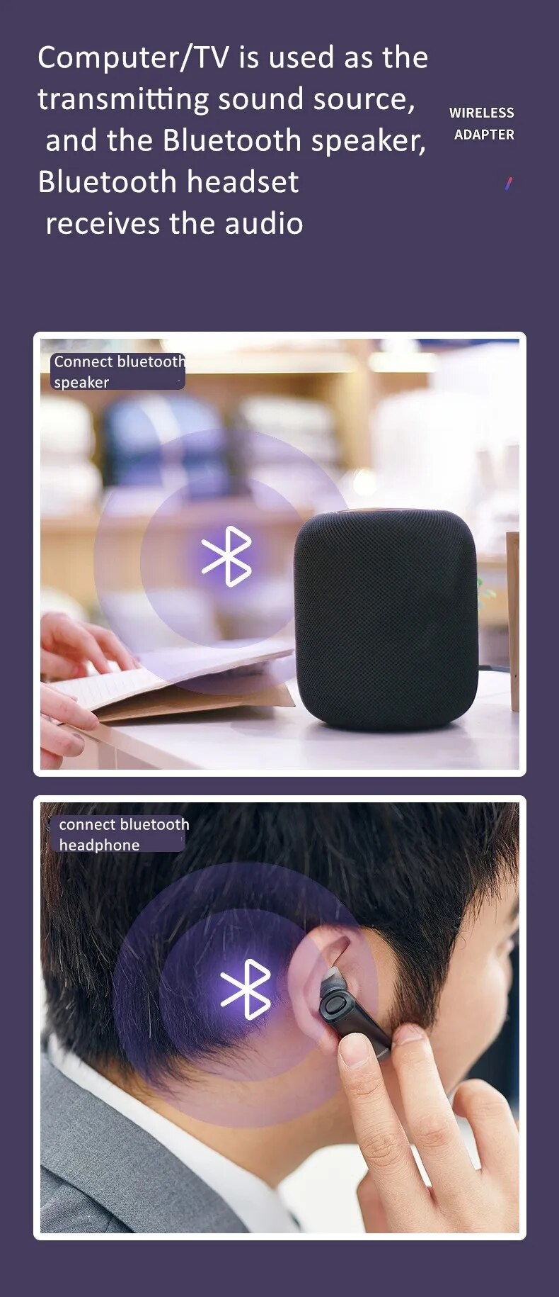 Wireless Headphones Bluetooth 5.0 USB Adaptor Stereo Headset Foldable Helmet Earbuds with Mic for Samsung Xiaomi TV_voghion.com
