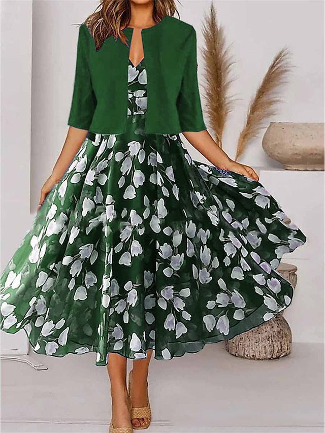 Vêtements pour femmes Nouveaux vêtements pour femmes d'automne et d'hiver, grande robe trapèze et petite veste, ensemble deux pièces_voghion.com