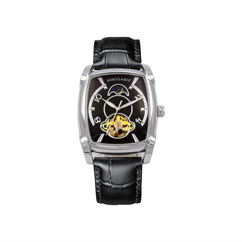 Automobile Mechanical Square Hollow Full-automatic High-grade Casual Leather Men's Watch Solid Fine Steel_voghion.com