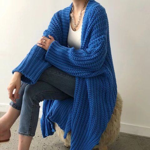 Cárdigan largo extragrande y elegante con dobladillo asimétrico - Suéter de punto de poliéster suave para mujer_voghion.com