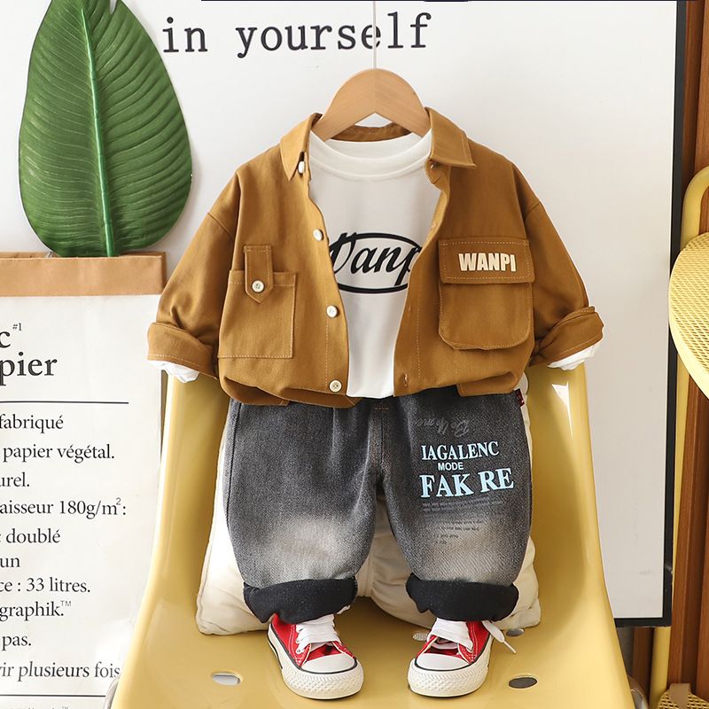 Completo in cotone da 3 pezzi per bambini piccoli: giacca classica primaverile/autunnale + pantaloni + gilet (rosso/marrone/blu navy, 80-120 cm)_voghion.com