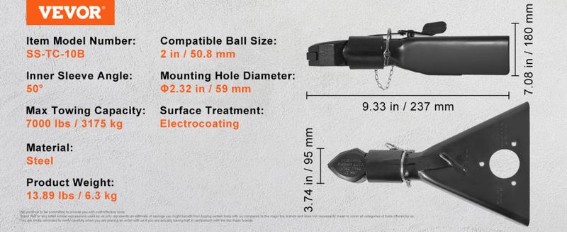 VEVOR A-Frame Trailer Coupler, Fits 2-Inch Hitch Ball Size, 7000 lbs Towing Capacity, Heavy Duty Steel Coupler, Ideal for Towing Station Wagons, Picku_voghion.com