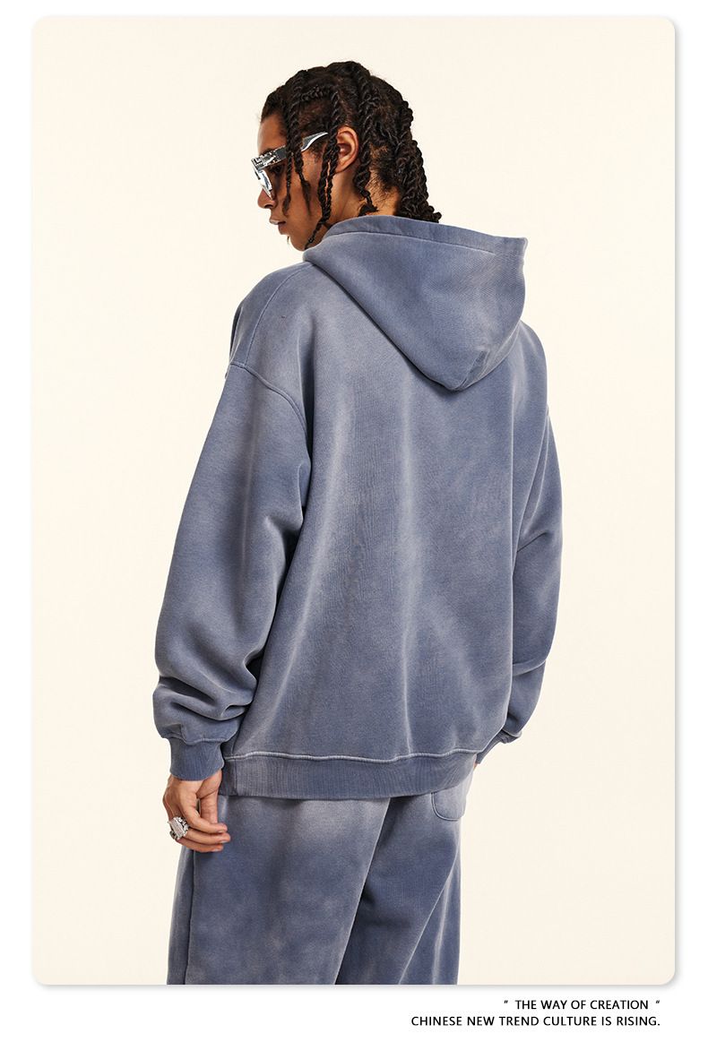 Streetwear Men's Vintage Hoodie & Jogger Set – Distressed Spray-Dye Fleece Loungewear, Oversized Fit, High Street Fashion_voghion.com