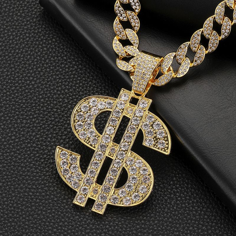 Full Crown Cross Pendant Necklace, Environmentally Friendly Alloy Inlaid With Diamonds, Diamond Shaped Cuban Chain_voghion.com
