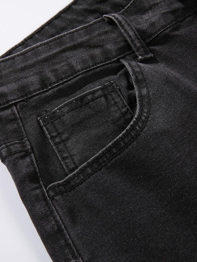 Slim Fit Ripped Cotton Jeans, Men's Casual Street Style Distressed Mid Stretch denimbukser for vårsommer_voghion.com