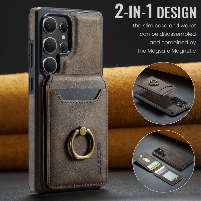 Magnetische 2-in-1-Geldbörse aus Leder für Samsung Galaxy S25 Edge S24 Plus S23 Ultra Wireless Charging Back_voghion.com