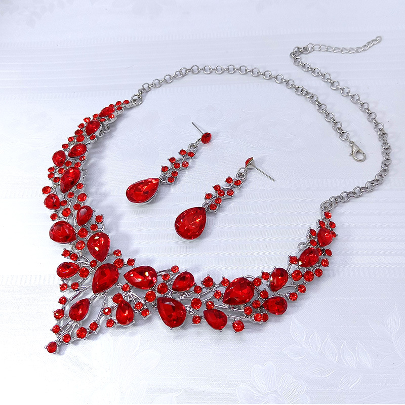 Bridal Rhinestone Crystal Necklace Earring Set Women's Prom Dress Accessories_voghion.com