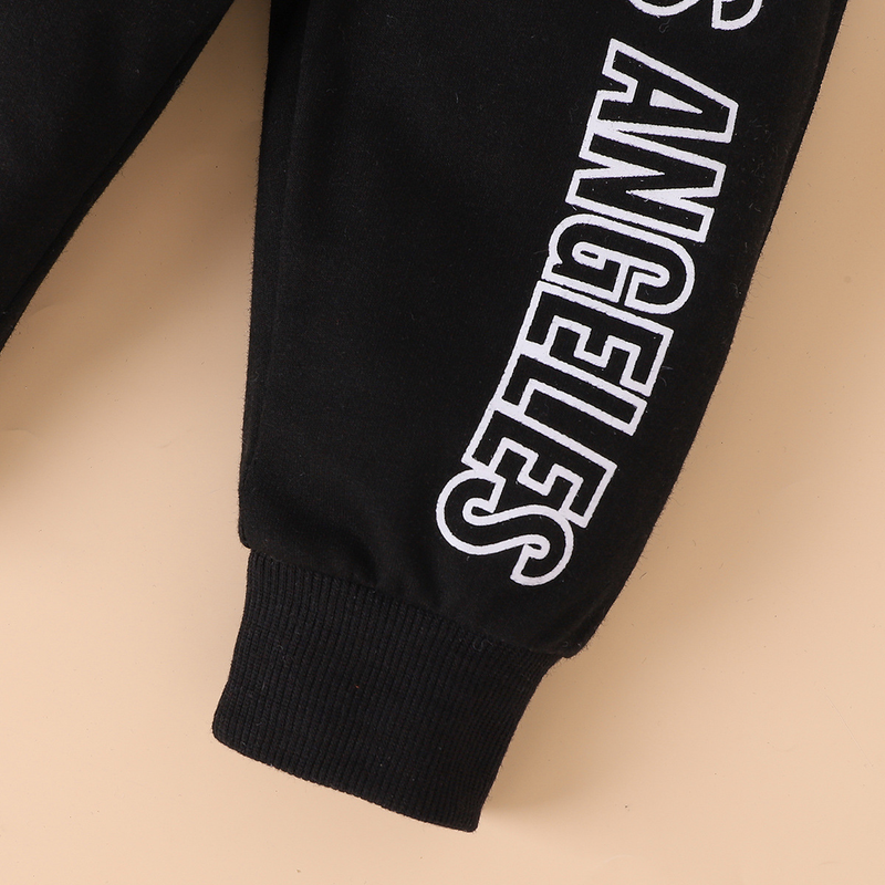 Mother&Kids Round neck long sleeve printed letter top and black trousers baby girls casual two-piece suit_voghion.com