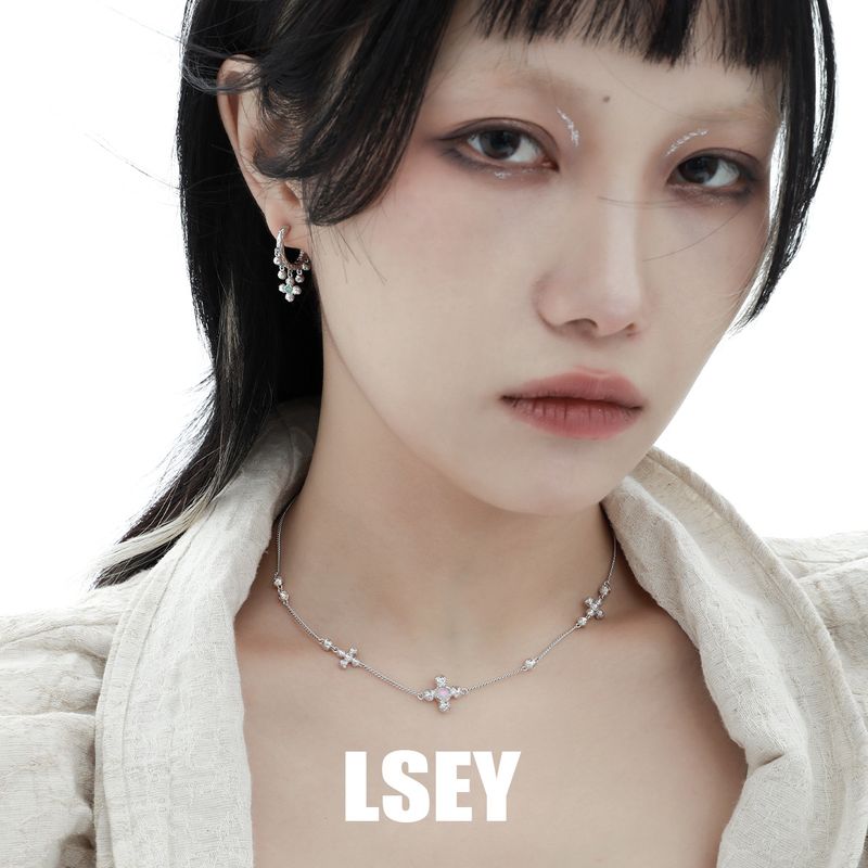 Collier en argent avec perles croisées texturées, style minimaliste, niche pure, personnalité haut de gamme, 0099_voghion.com