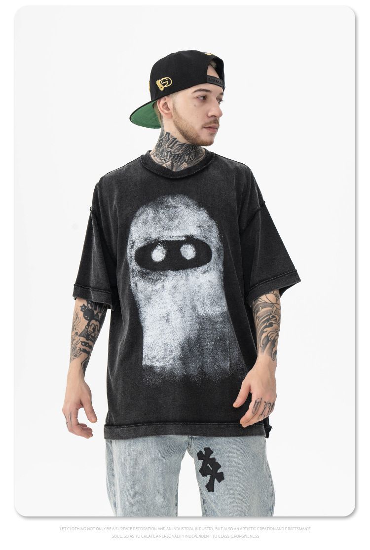 MERCURY FG Men's Wear | 2024 Spring/Summer New Product Trendy Brand Fun Funny Graffiti Cartoon Portrait Printed Short sleeved_voghion.com