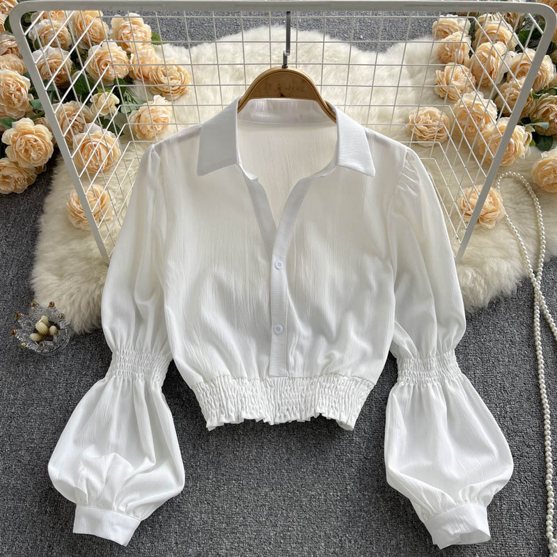 Camicie da donna con maniche a sbuffo, camicie sciancrate, corte, chic, eleganti, belle, eleganti, bianche_voghion.com