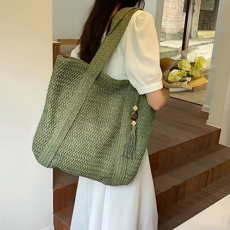 2025 Versatile Straw For Women, New Large Capacity Woven Shoulder Summer Beach Bag, Tote Bag_voghion.com