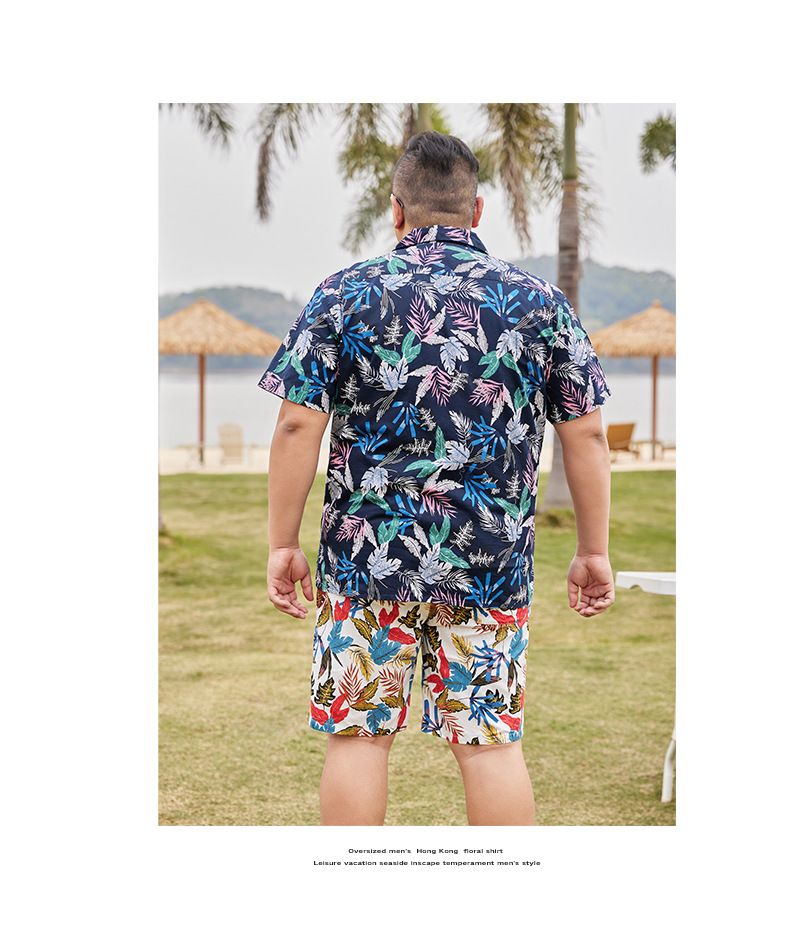 Camicia da spiaggia a maniche corte con fiori, taglie forti, da uomo, in cotone, ampia e alla moda, con stampa floreale._voghion.com