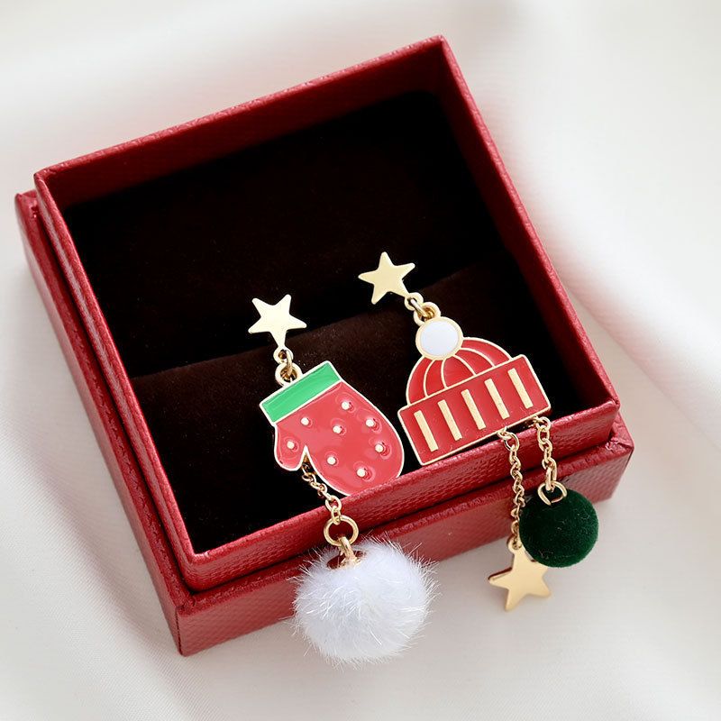 Boucles d'oreilles asymétriques de Noël | Motif flocon de neige coloré et grelot | Pendentif renne à long pompon | Bijoux de déclaration festifs | Noël parfait_voghion.com