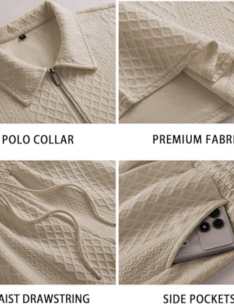 Conjunto de polo y pantalón corto de verano para hombre: tejido jacquard transpirable, ropa deportiva informal, tallas S-XXXL (blanco, gris, negro, caqui y azul cielo)_voghion.com
