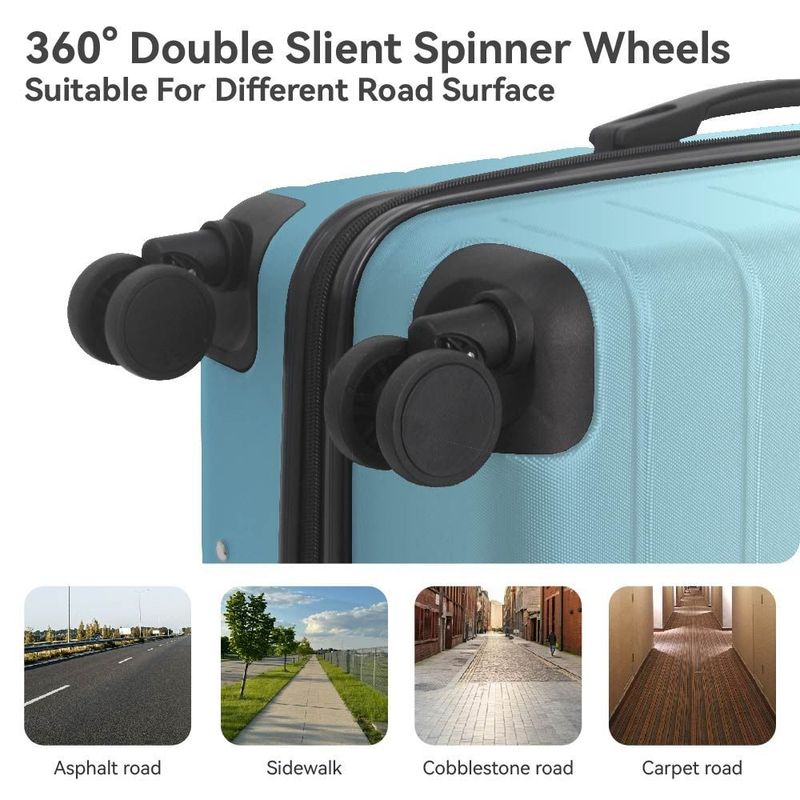 Luggage Sets ABS Hardshell 3pcs Luggage, Lightweight Durable Suitcase Sets Spinner Wheels Suitcase With TSA Lock 20''24''28'' Available(Blue)_voghion.com