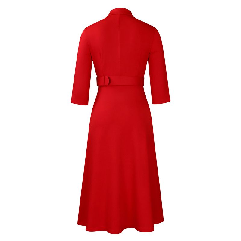 Damenbekleidung Damenmode Temperament Zweireihiger Anzugkragen Einfarbiges Kleid Mittellanges Kleid_voghion.com