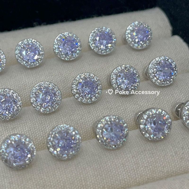 Special Lavender Color Sparkling Small Light Bulb Full Diamond Ear Bone Stud 316L Titanium Steel Non-removable_voghion.com