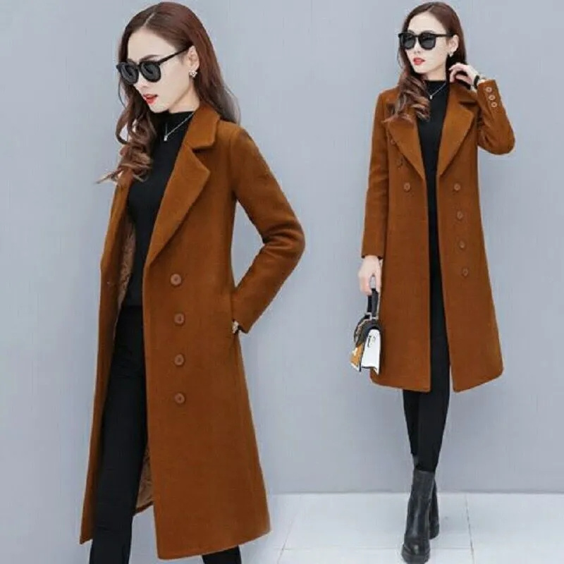Female Woolen Coat Veet 2023Women's Double-Breasted Woolen Coat Spring And Autumn Woolen Coat Fashion Suit Collar_voghion.com