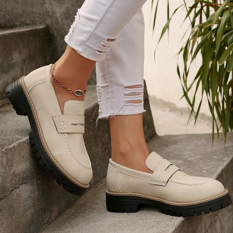 Damenschuhe mit Strasssteinen, Loafer, große Größe, lässig, mattierte Schuhe, dicke Absätze und dicke Sohlen, Retro-Einzelschuhe_voghion.com