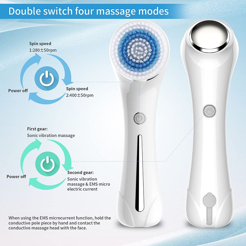 Cepillo eléctrico de limpieza facial con 2 modos, masajeador facial EMS, limpieza profunda de poros, cepillo exfoliante, cuidado de la piel, cepillo facial resistente al agua_voghion.com