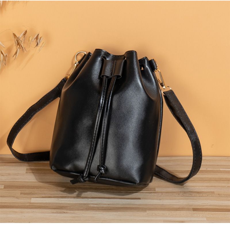 Borsa a secchiello minimalista da donna - Borsa a tracolla tinta unita di grande capacità (spaziosa)_voghion.com