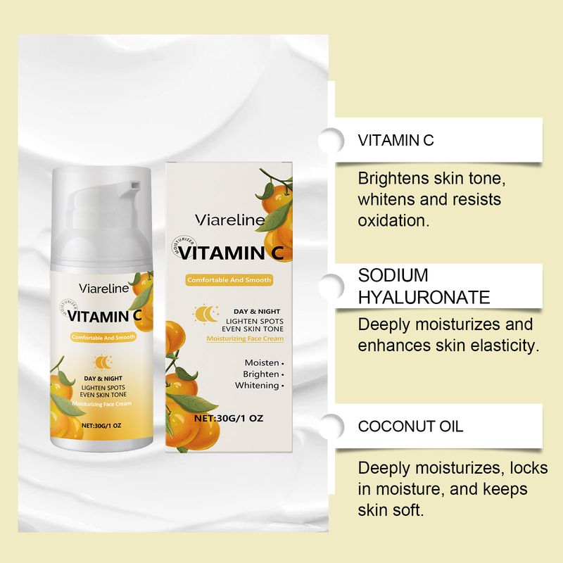 Viareline Vitamin C Moisturizing Cream Moisturizing And Repairing Brightening Moisturizing Refreshing Non-Stick Cream_voghion.com