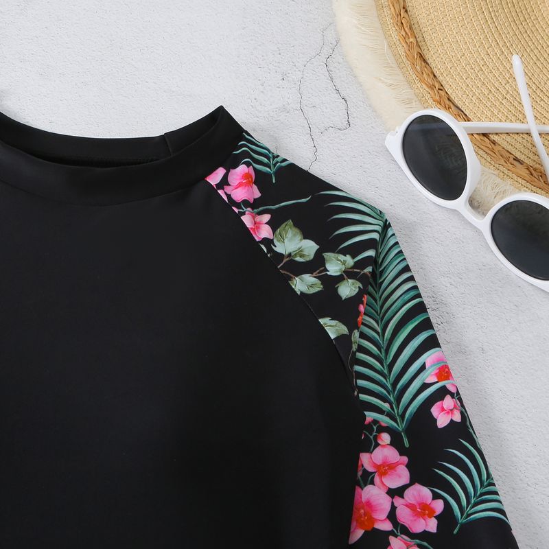 Women's Clothing Color Matching Surfing Diving Holiday Swimsuit Multi Color Printing Long Sleeved Sunscreen Split Swimsuit_voghion.com