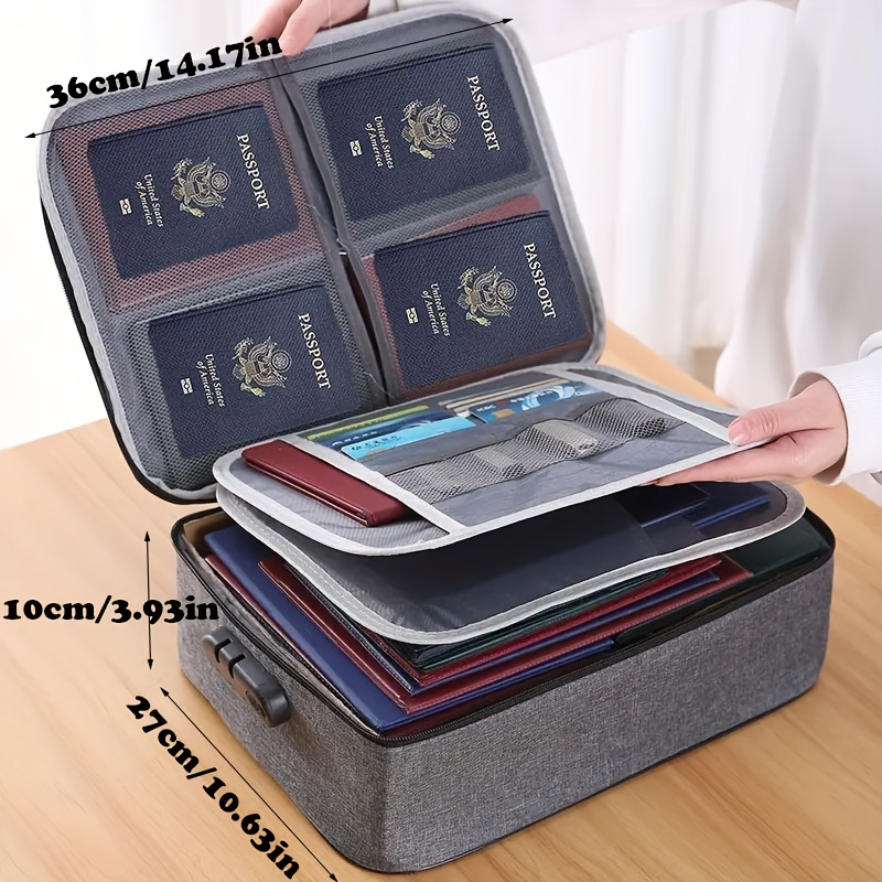 1pc Document Bag With Lock, 3-Layer File Storage Case With Water-Resistant Zipper, Document Safe Portable Travel Home Organizer Bag For Laptop, Files,_voghion.com