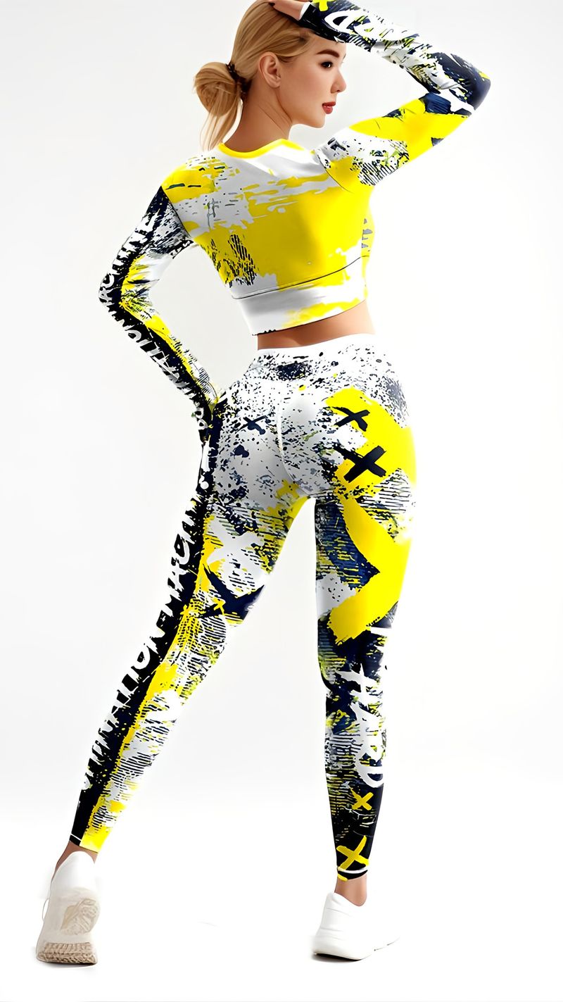 Cross-border European And American Fashion Printed High Elastic Sports Long Sleeve Hip-lifting Running Yoga Fitness Set_voghion.com
