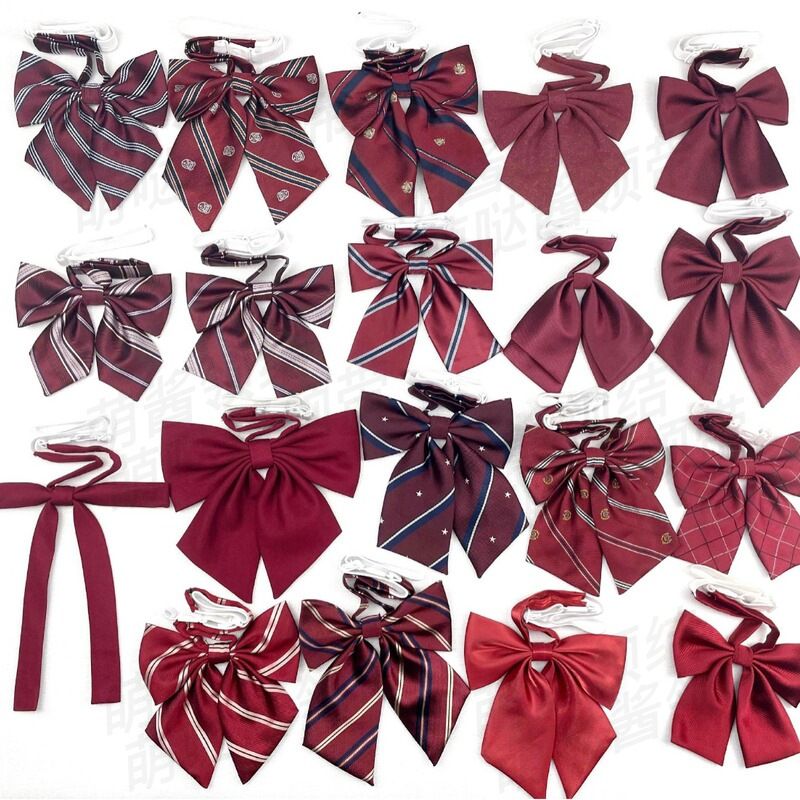 Fiocco bordeaux JK femminile a righe, non c'è bisogno di annodare, stile college coreano, foto di laurea, uniforme da scapolo rossa, piuma_voghion.com