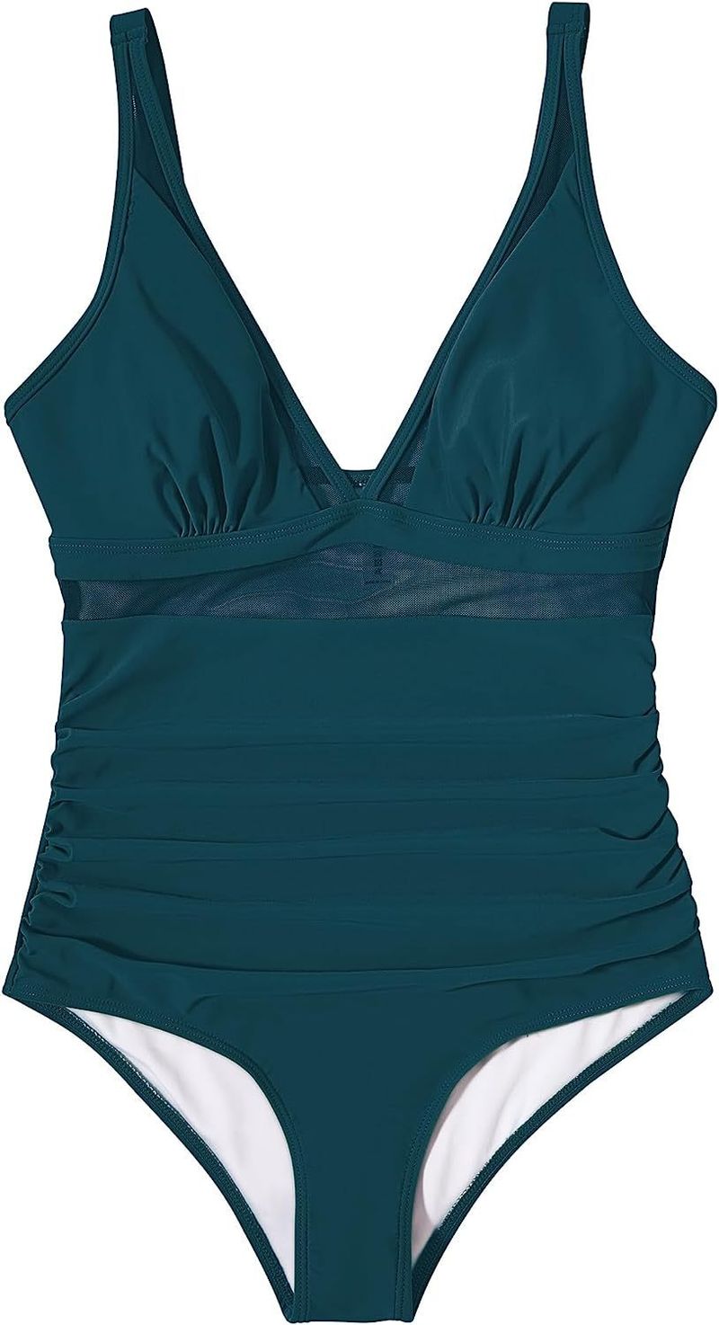 Sexy Cut-out Mesh Deep V Bikini Swimsuit_voghion.com