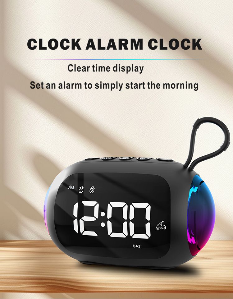 Mini Portable FM Radio Dual Alarm Clock LED Display Radios Receiver RGB Light Bluetooth Subwoofer TF Card USB MP3 Music_voghion.com
