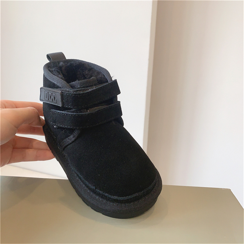 Stivali da neve per bambini in vera pelle smerigliata, stivali di cotone per ragazze stile Velcro, ispessiti e morbidi, ragazzi invernali 2023_voghion.com