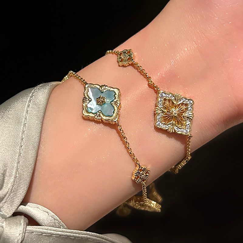 Butchella Silk ~ Palace Style Four-Leaf Clover Double-Sided Bracelet For Women Ins Light Luxury Open-Ended Jewelry_voghion.com