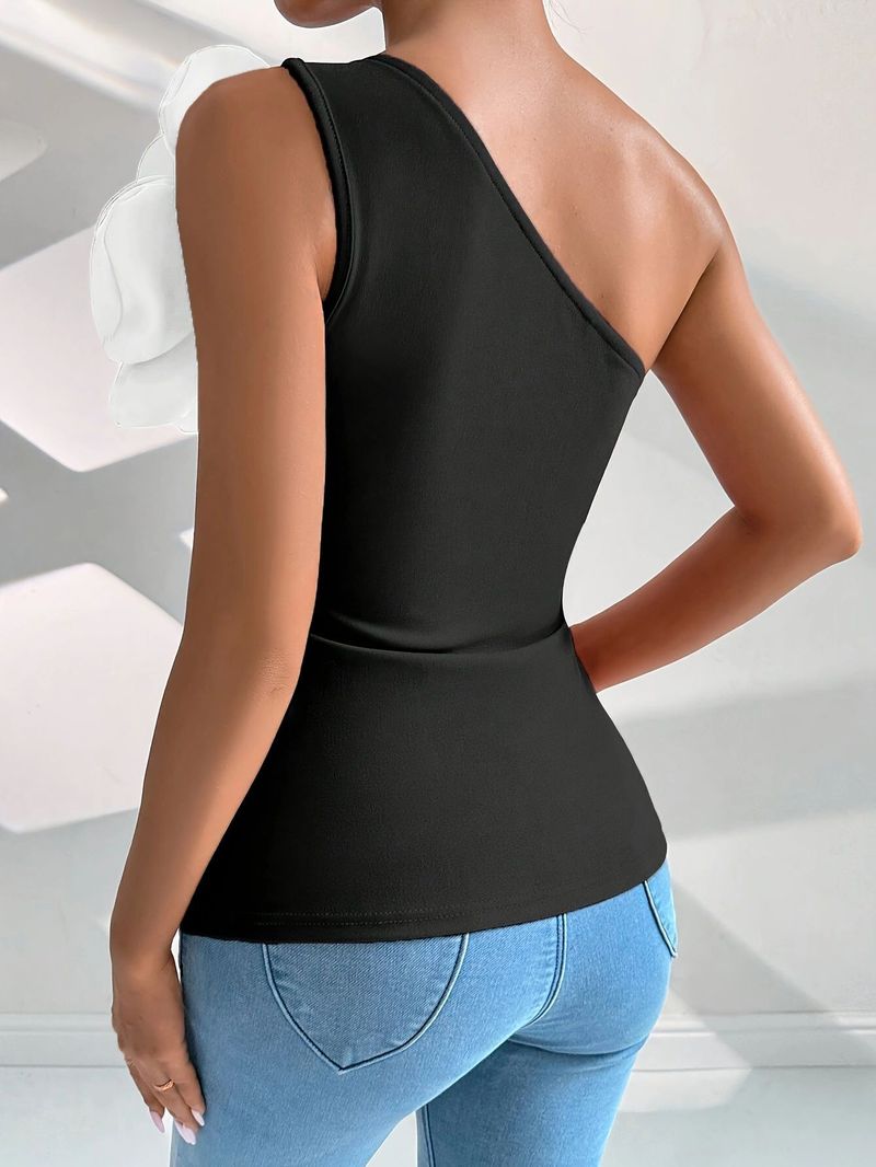 Gilet sottile senza maniche con tre grandi fiori 3D per donna_voghion.com