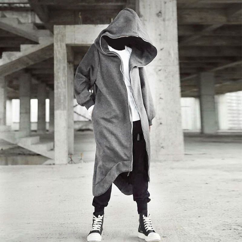 Cappotto lungo unisex Nazgul con cappuccio a maniche lunghe, chiusura con cerniera, foderato in pile, venduto a poco prezzo_voghion.com