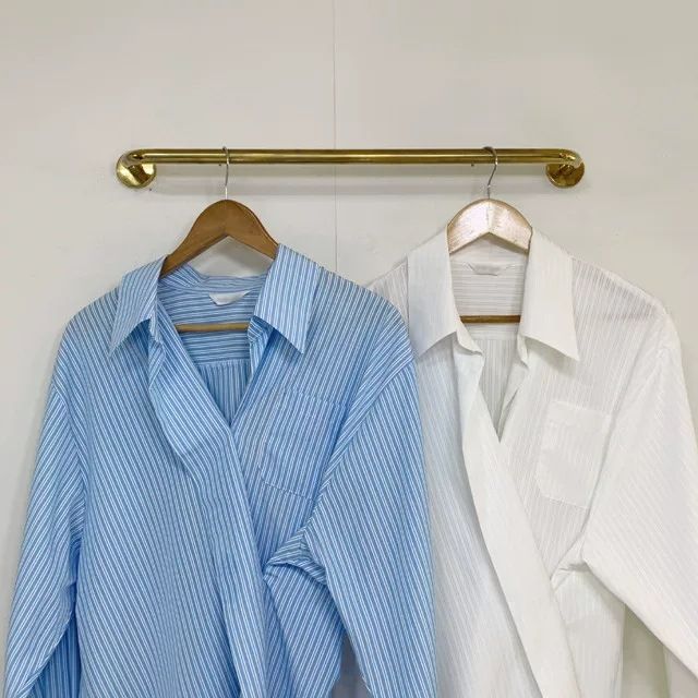 2024 Spring and Autumn New Korean Chic Gentle Striped White Collar Single breasted Loose Casual Long Sleeve Shirt_voghion.com