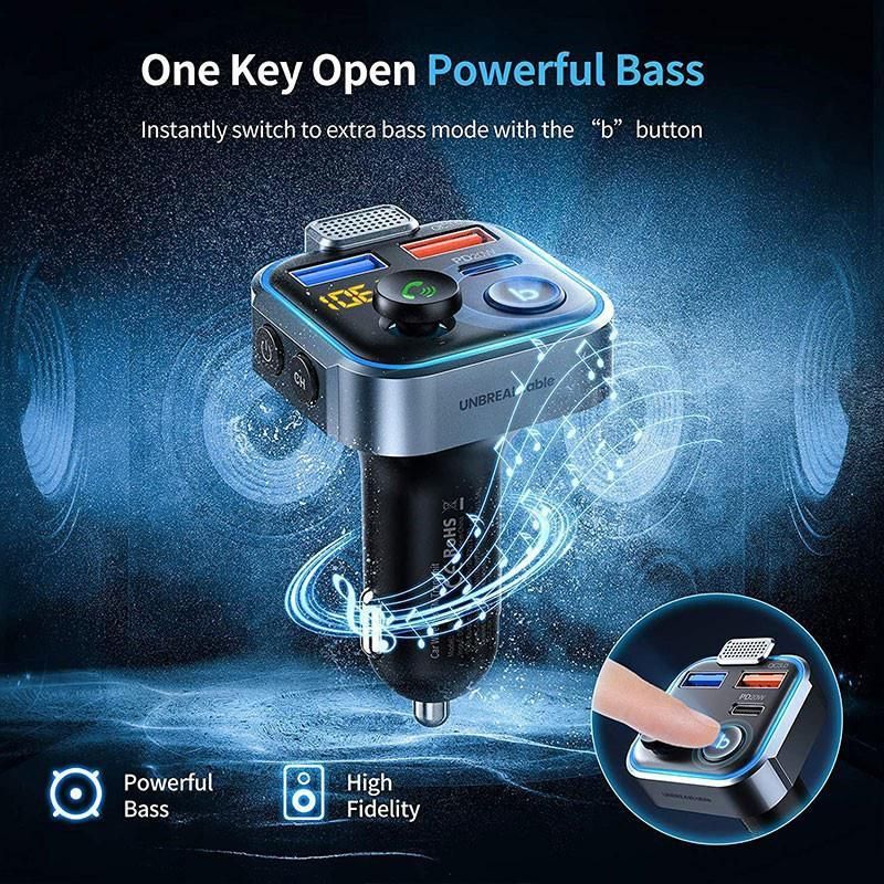 Car Bluetooth5.0 FM Transmitter, Wireless Car Handsfree Radio Mp3 Player Adapter, Car Charger Car Kit Support TF Card U Dish Input XYZ_voghion.com