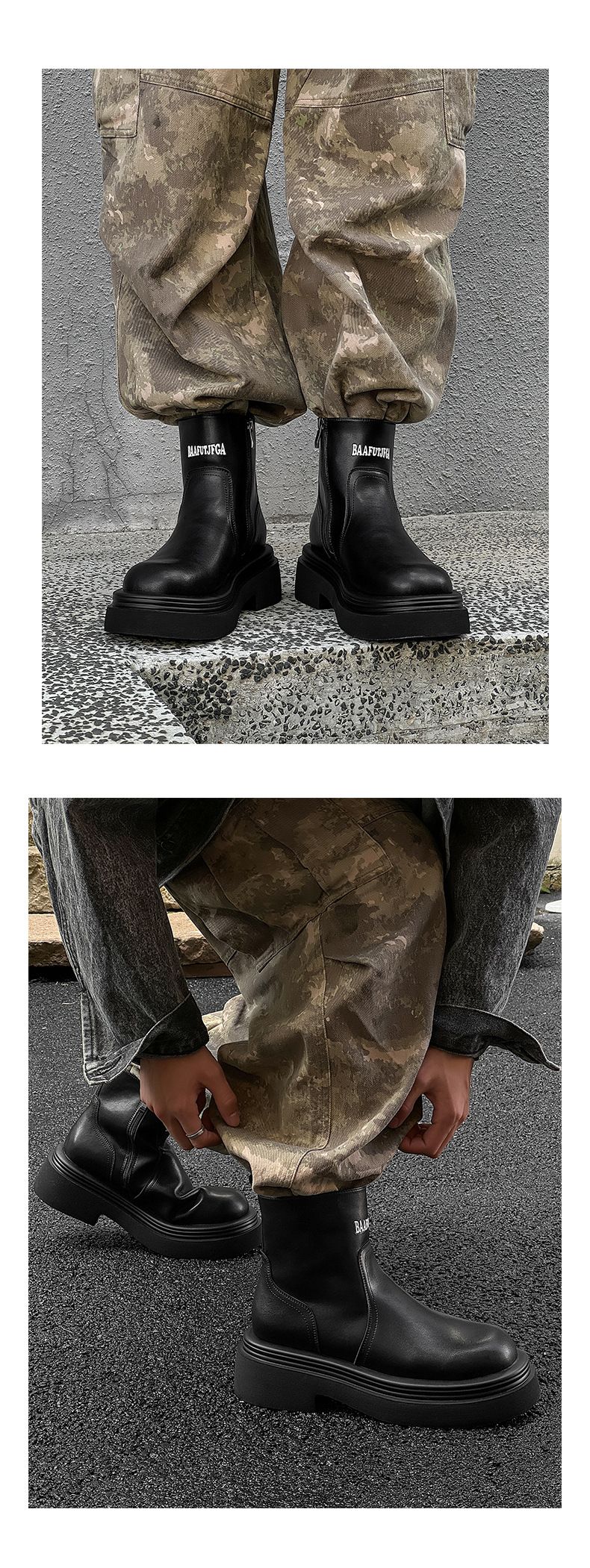 Coppia di stivali Martin dello stesso stile, stivali bassi neri con suola spessa e tacco spesso, stile Fried Street Tooling_voghion.com