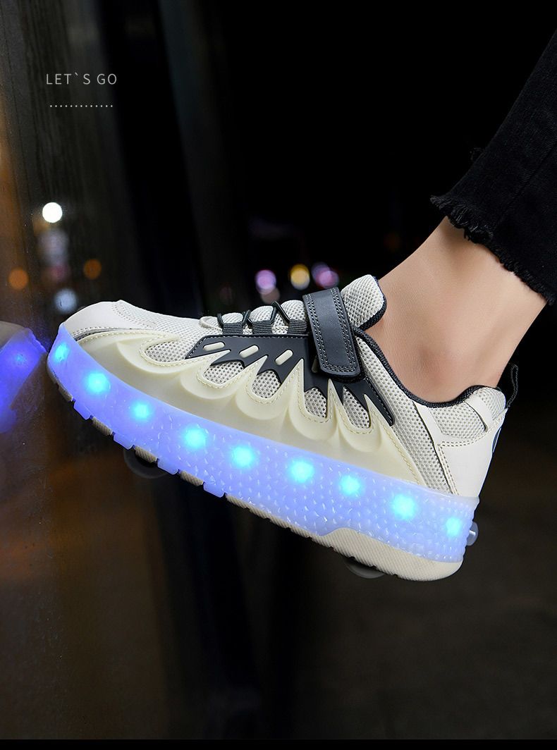 Rechargeable luminous shoes LED lights for children adult roller skate LACES wheels_voghion.com