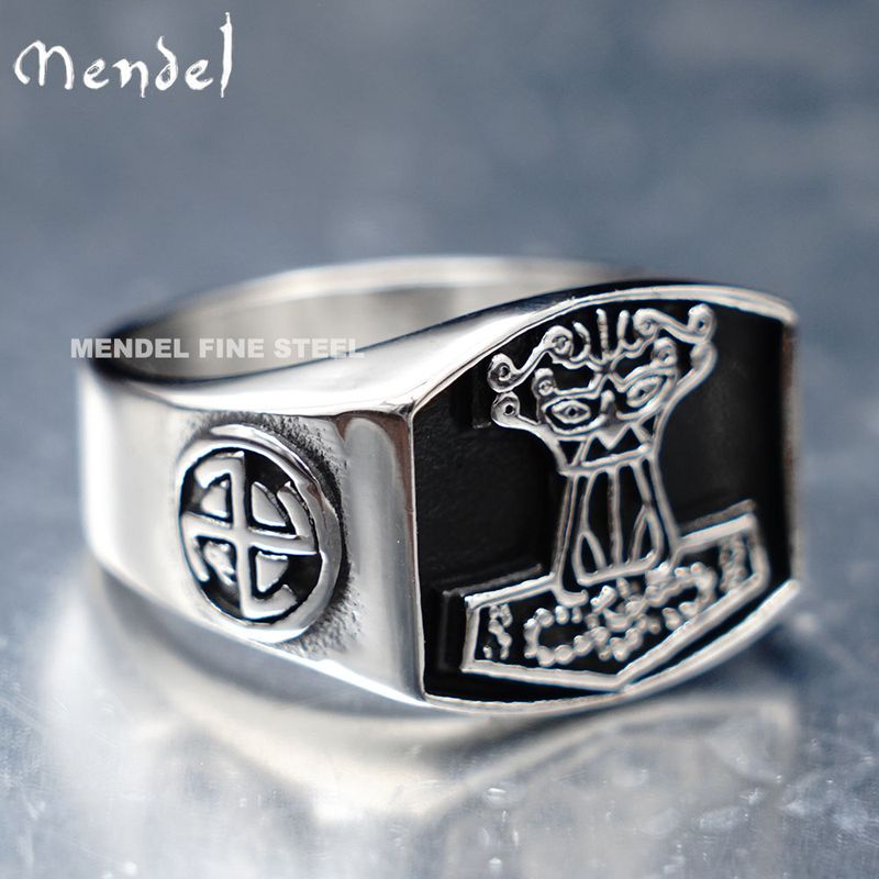 Mens Norse Viking Sigil Thors Hammer Ring Solid Stainless Steel Size 7-15 Happy Father's Day Gift_voghion.com