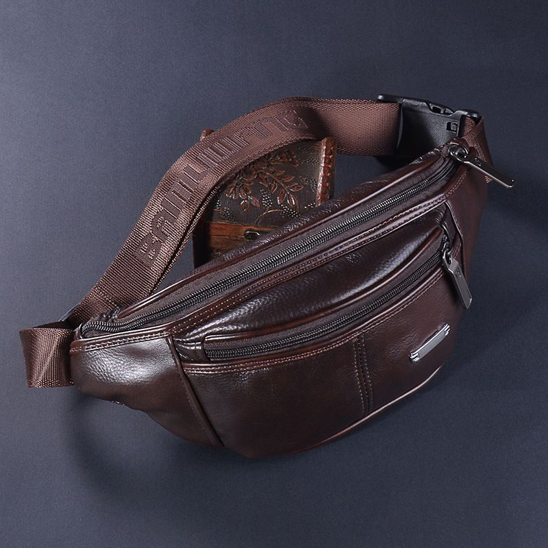 Sac banane en cuir pour homme, multifonction, style rétro, en forme de lune, première couche, en cuir de vache, sac messager décontracté_voghion.com