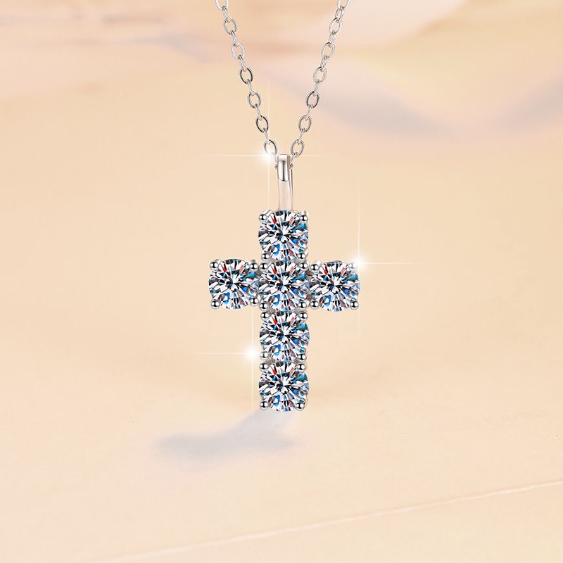 Collana con ciondolo a croce in moissanite da 3 carati, catena dritta in argento sterling con clavicola_voghion.com