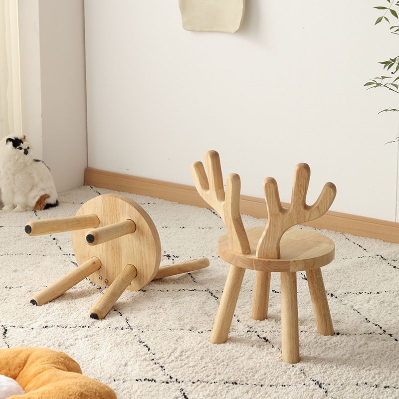 Kinder-Hocker, Schuhwechselhocker, kleiner Hocker, Kinder-Haushaltshocker, Hirsch, Rückenlehne aus massivem Holz, kleiner Hocker_voghion.com